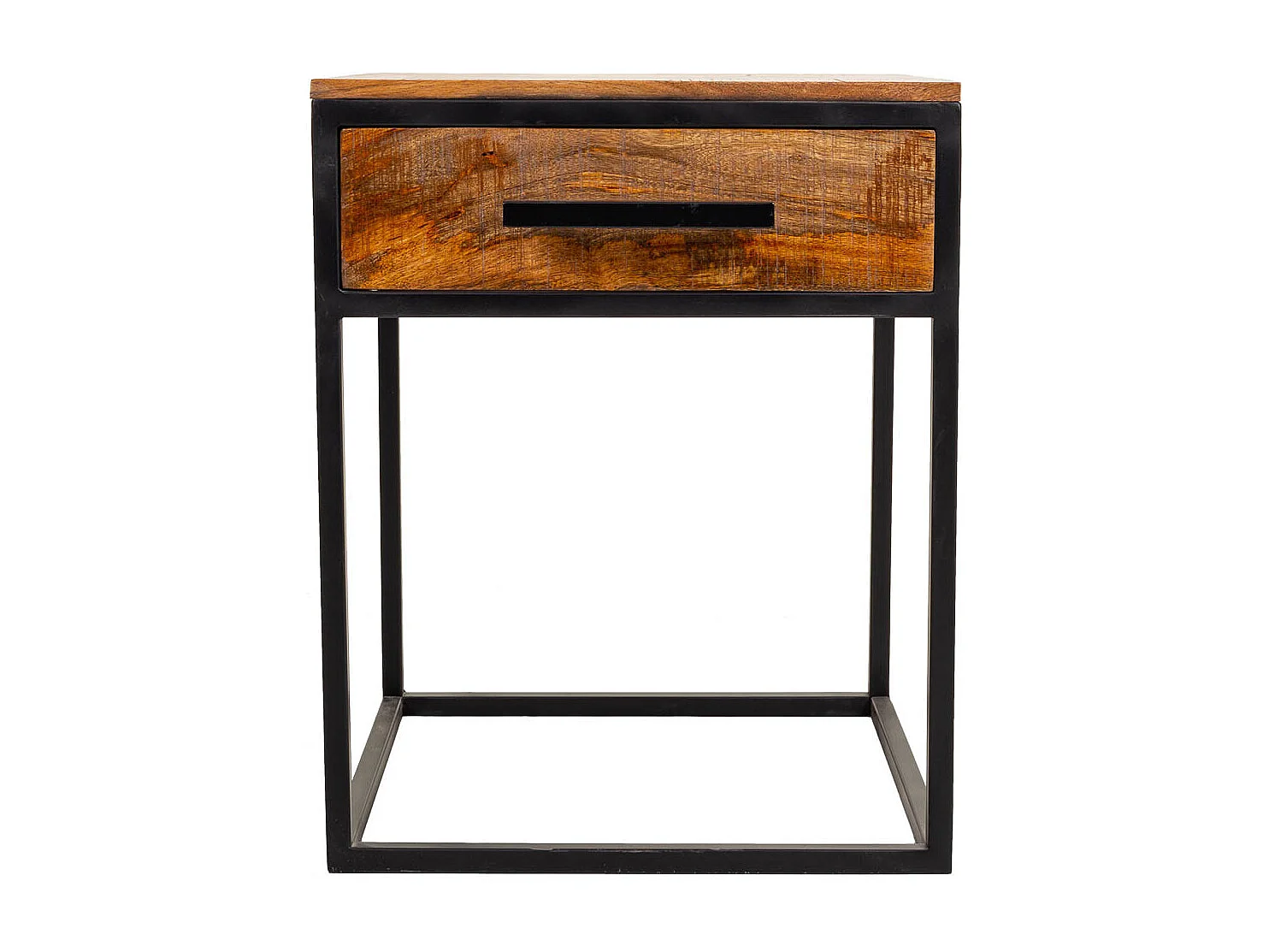 Brauner Nachttisch aus Holz und Metall, 61x61x57