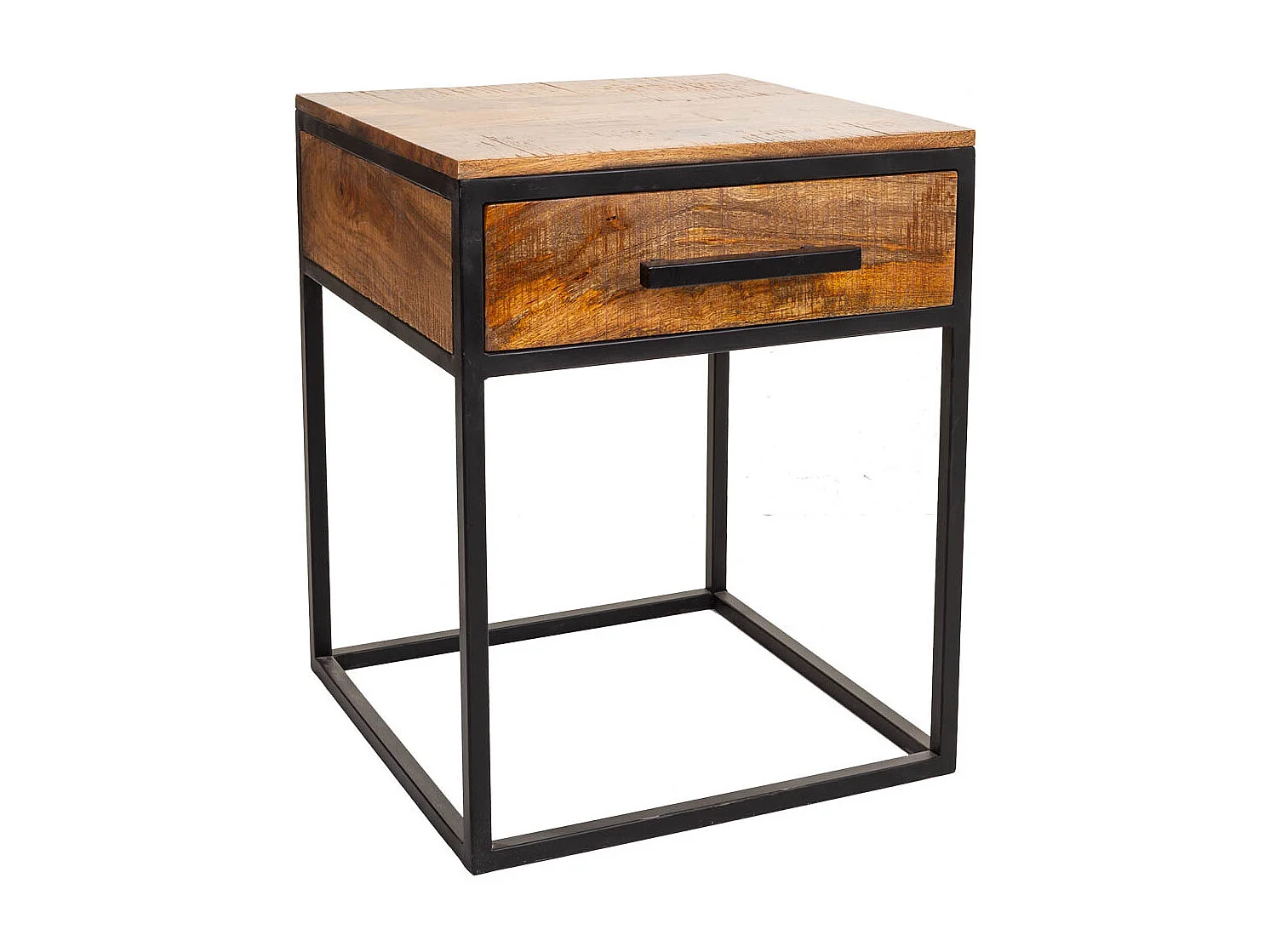 Brauner Nachttisch aus Holz und Metall, 61x61x57