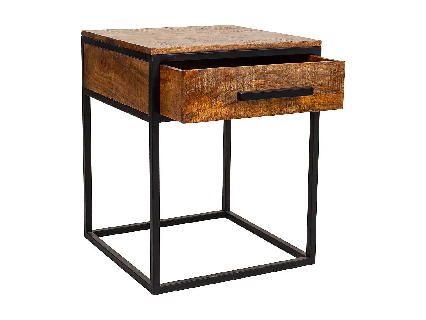 Brauner Nachttisch aus Holz und Metall, 61x61x57