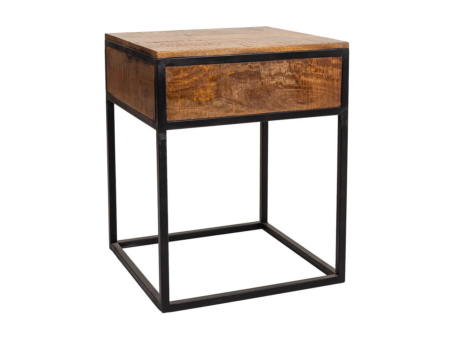 Brauner Nachttisch aus Holz und Metall, 61x61x57