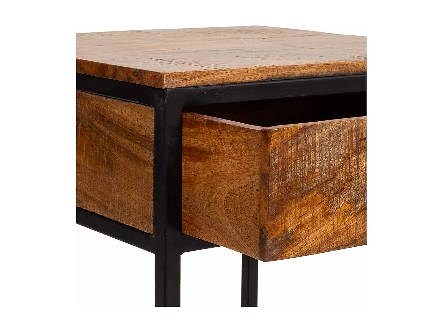 Brauner Nachttisch aus Holz und Metall, 61x61x57