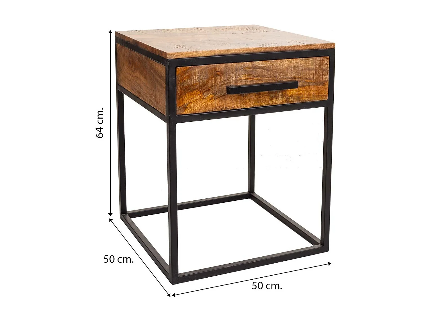 Brauner Nachttisch aus Holz und Metall, 61x61x57