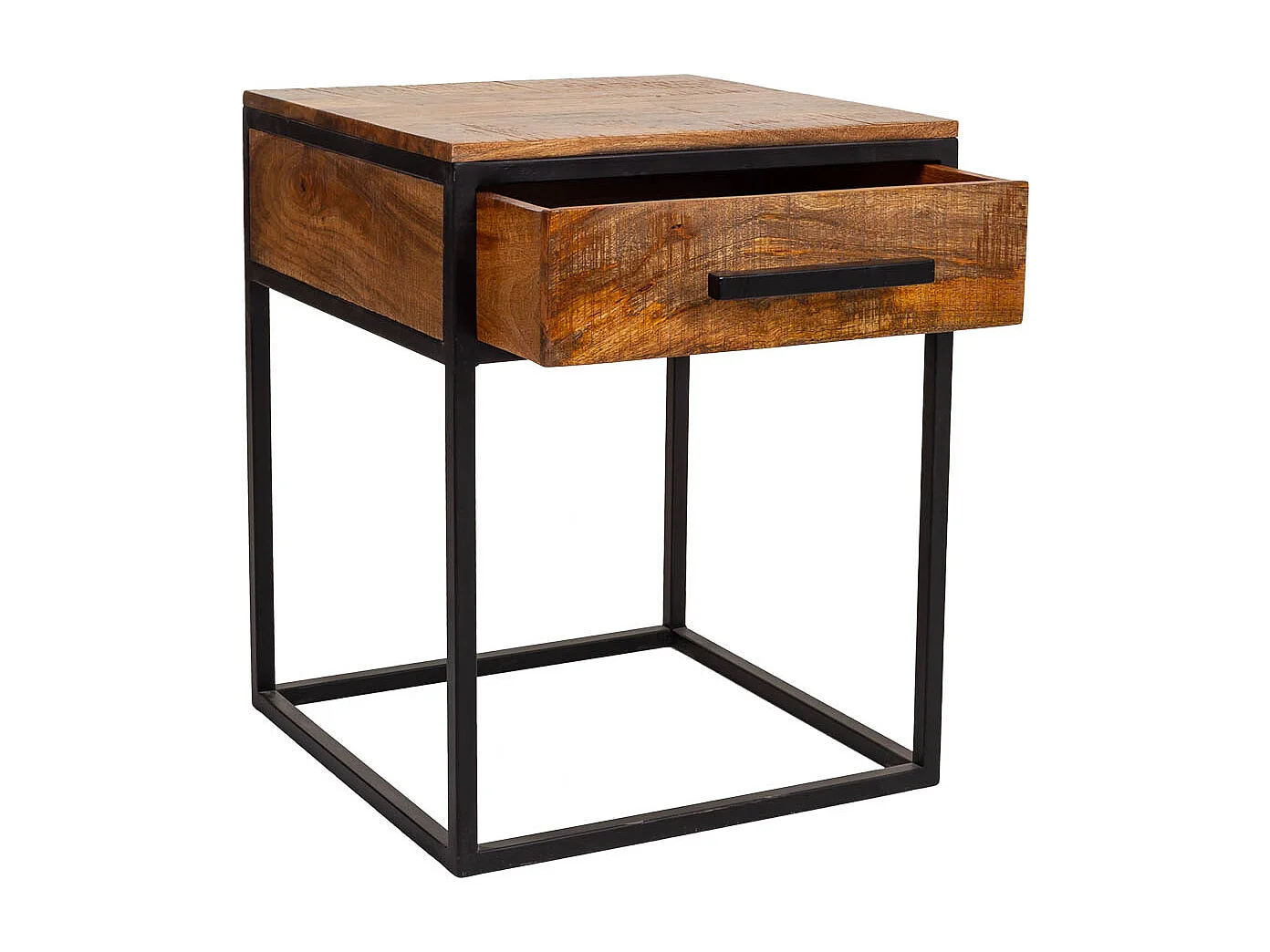 Mesa de cabeceira de madeira e metal marrom 61x61x57