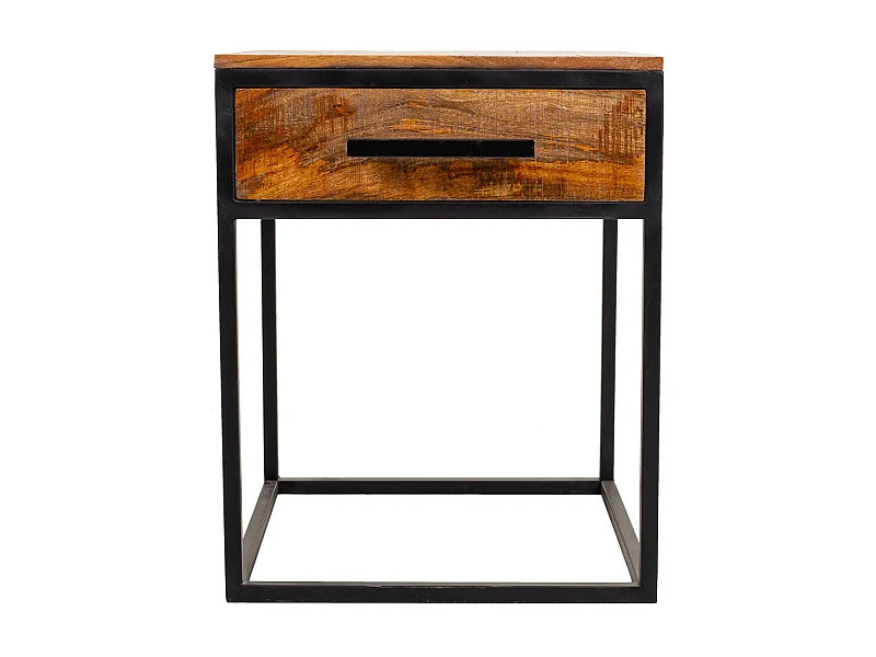 Brauner Nachttisch aus Holz und Metall, 61x61x57
