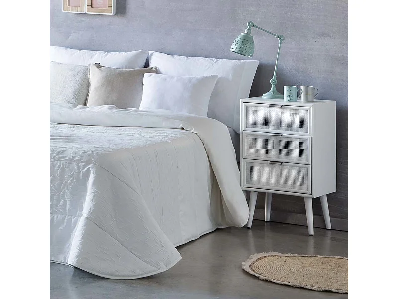 Mesita de madera y rejilla blanca 42x36.5x71