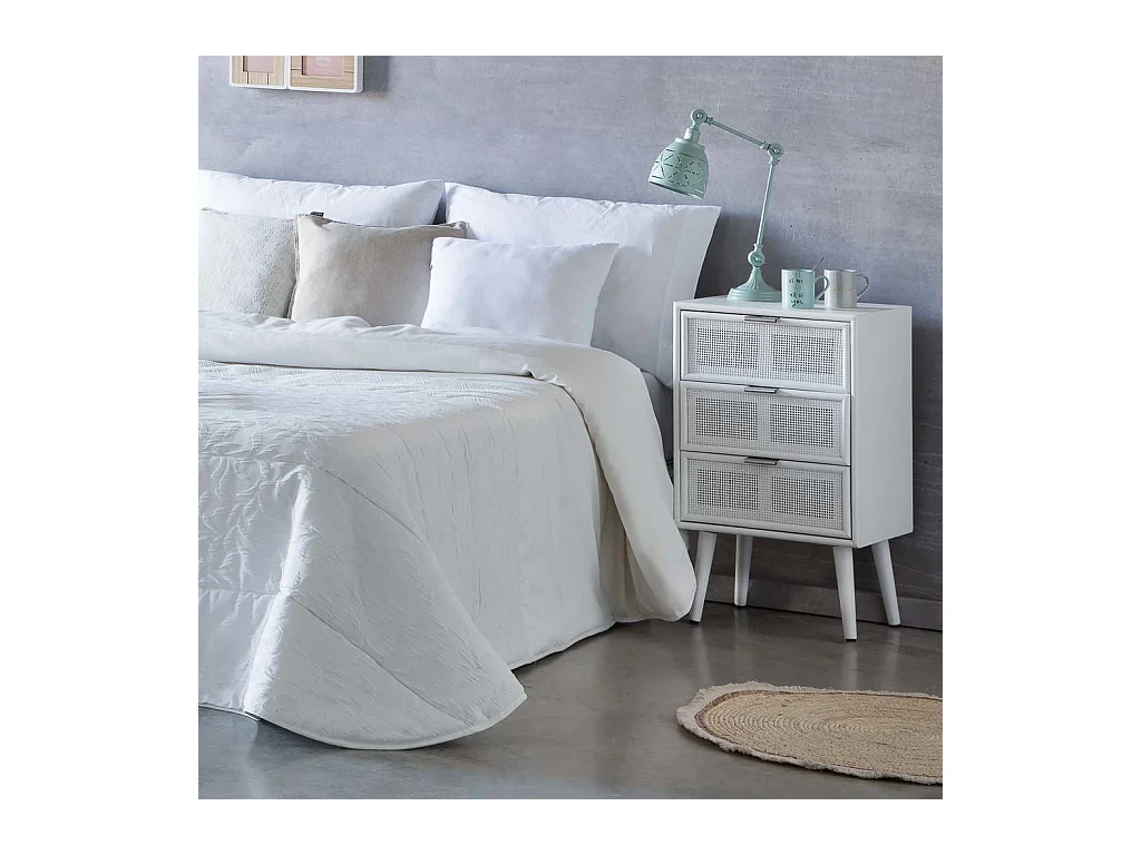 Mesita de madera y rejilla blanca 42x36.5x71