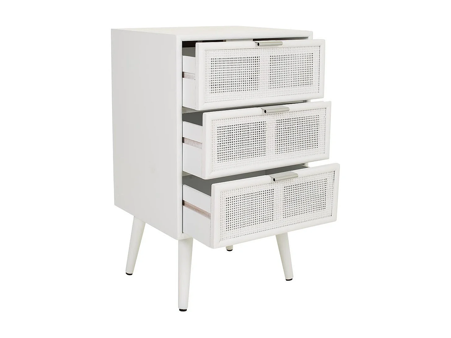 Mesa de cabeceira de madeira e malha branca 42x36,5x71