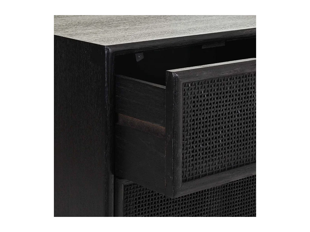 Mesita de madera y rejilla lacado negra 42x36,5x71