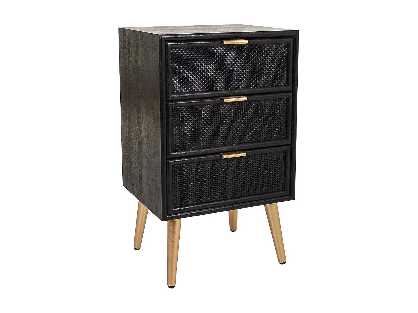 Mesa de cabeceira em madeira lacada preta e rede 42x36,5x71