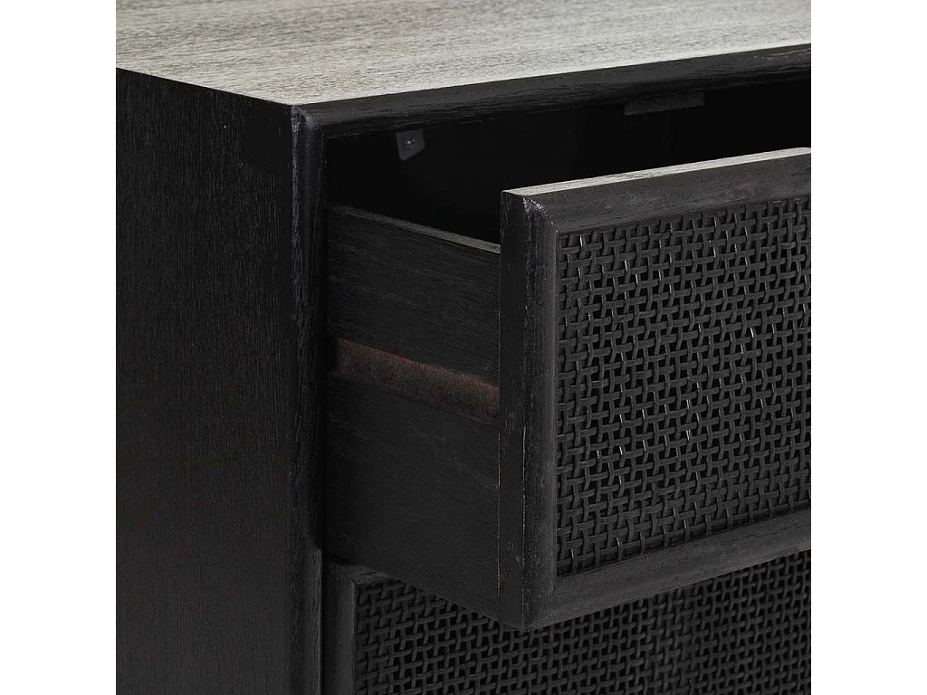 Mesa de cabeceira em madeira lacada preta e rede 42x36,5x71