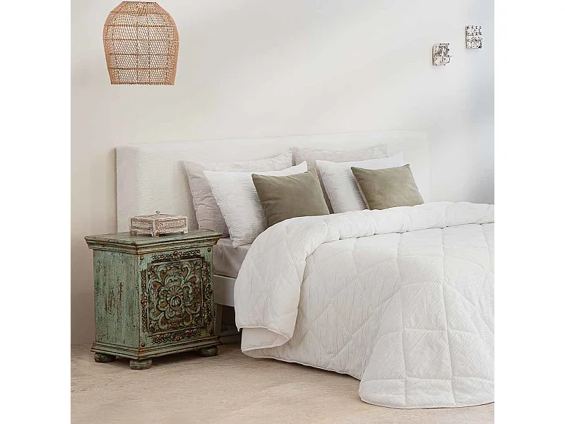 Comodino in legno intagliato verde 50x40x59