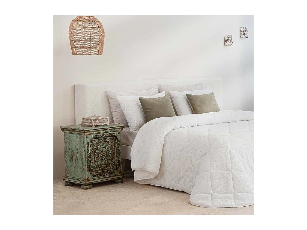 Comodino in legno intagliato verde 50x40x59