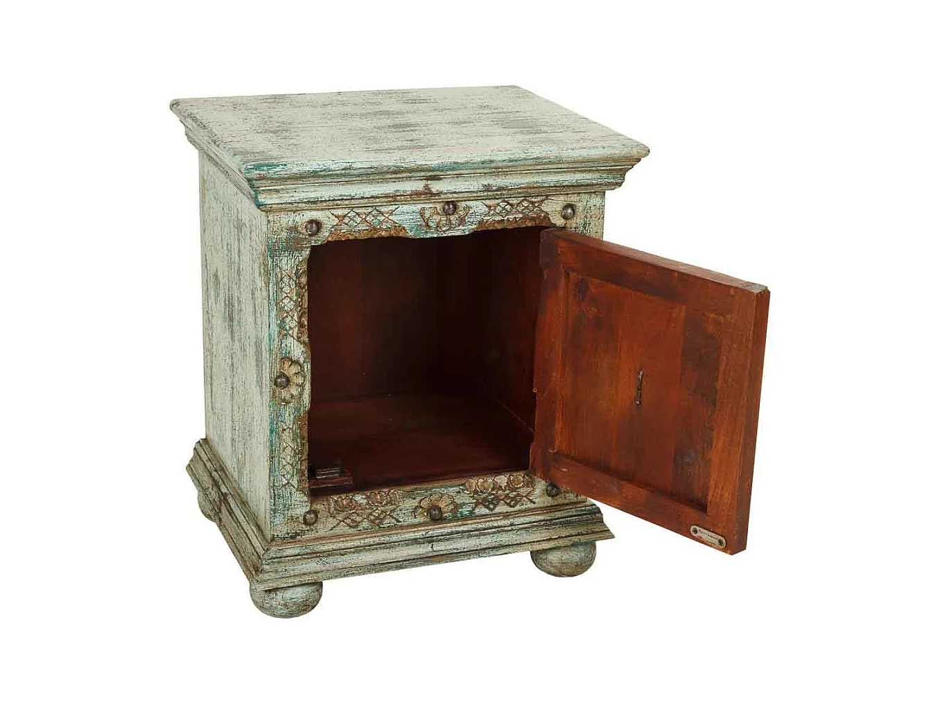 Comodino in legno intagliato verde 50x40x59