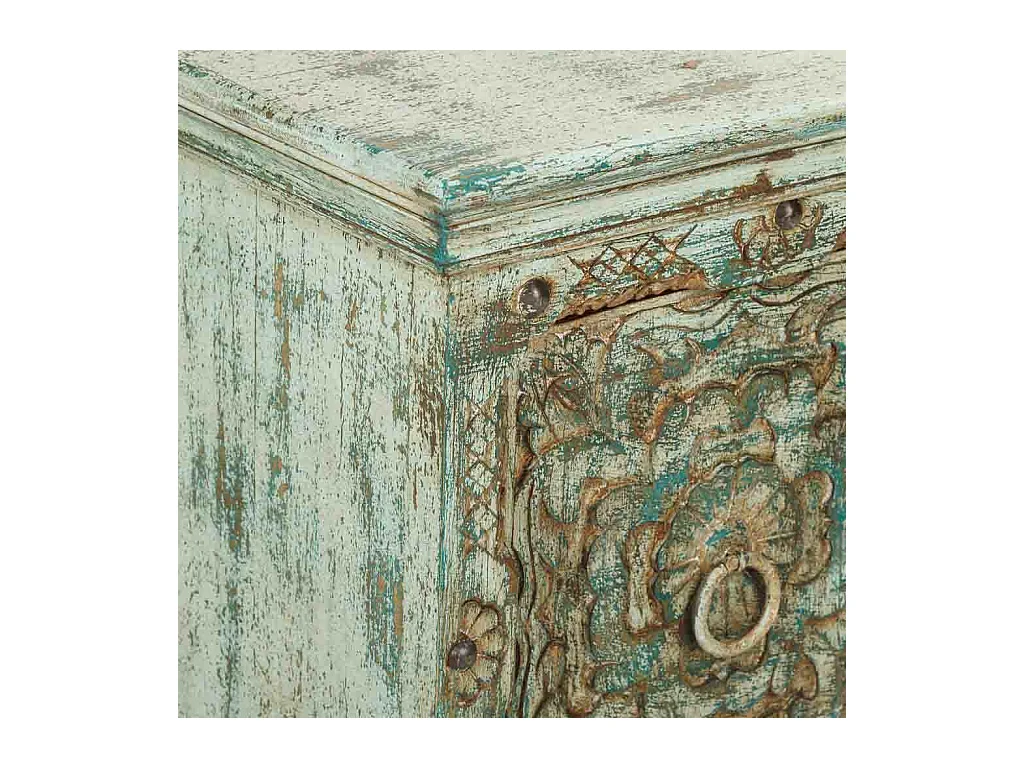 Comodino in legno intagliato verde 50x40x59