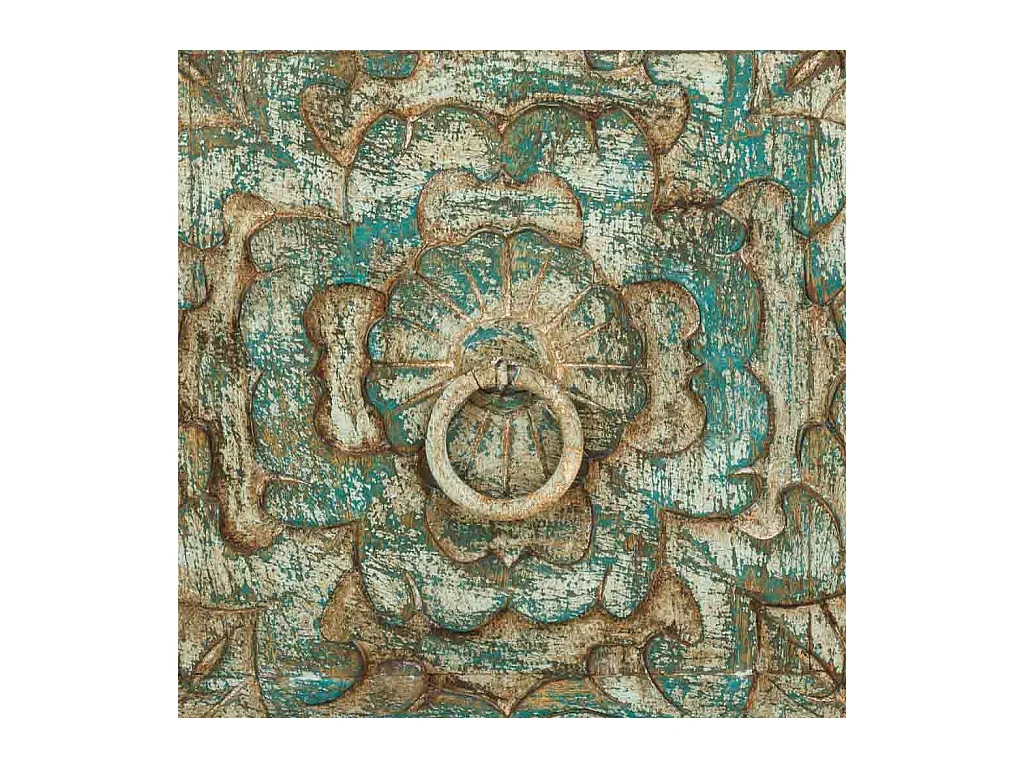 Comodino in legno intagliato verde 50x40x59