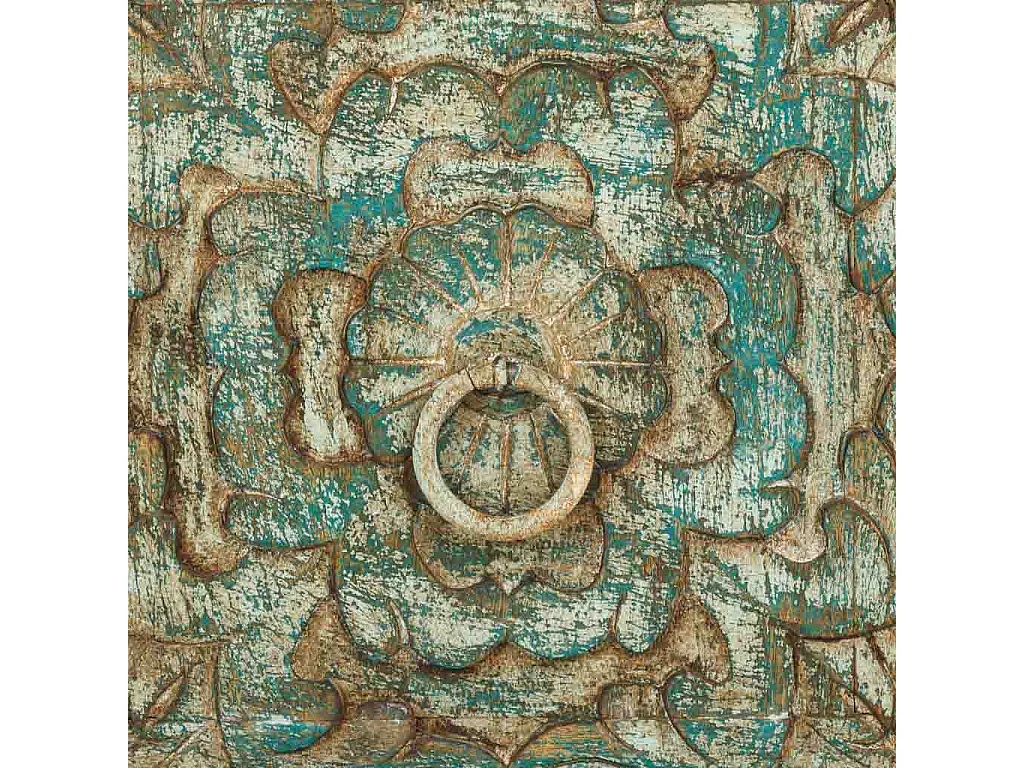 Mesa de cabeceira em madeira entalhada verde 50x40x59