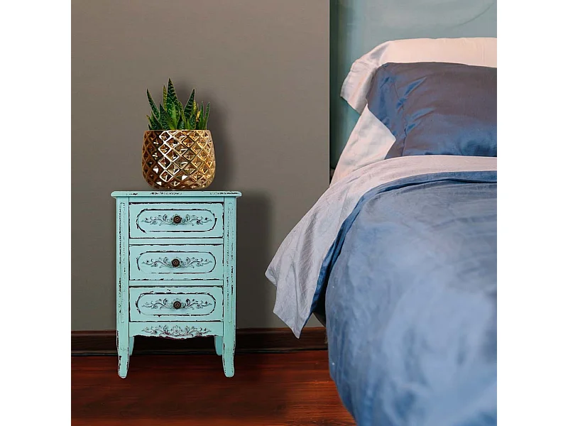 Blauer Nachttisch aus Holz 46x32,5x67