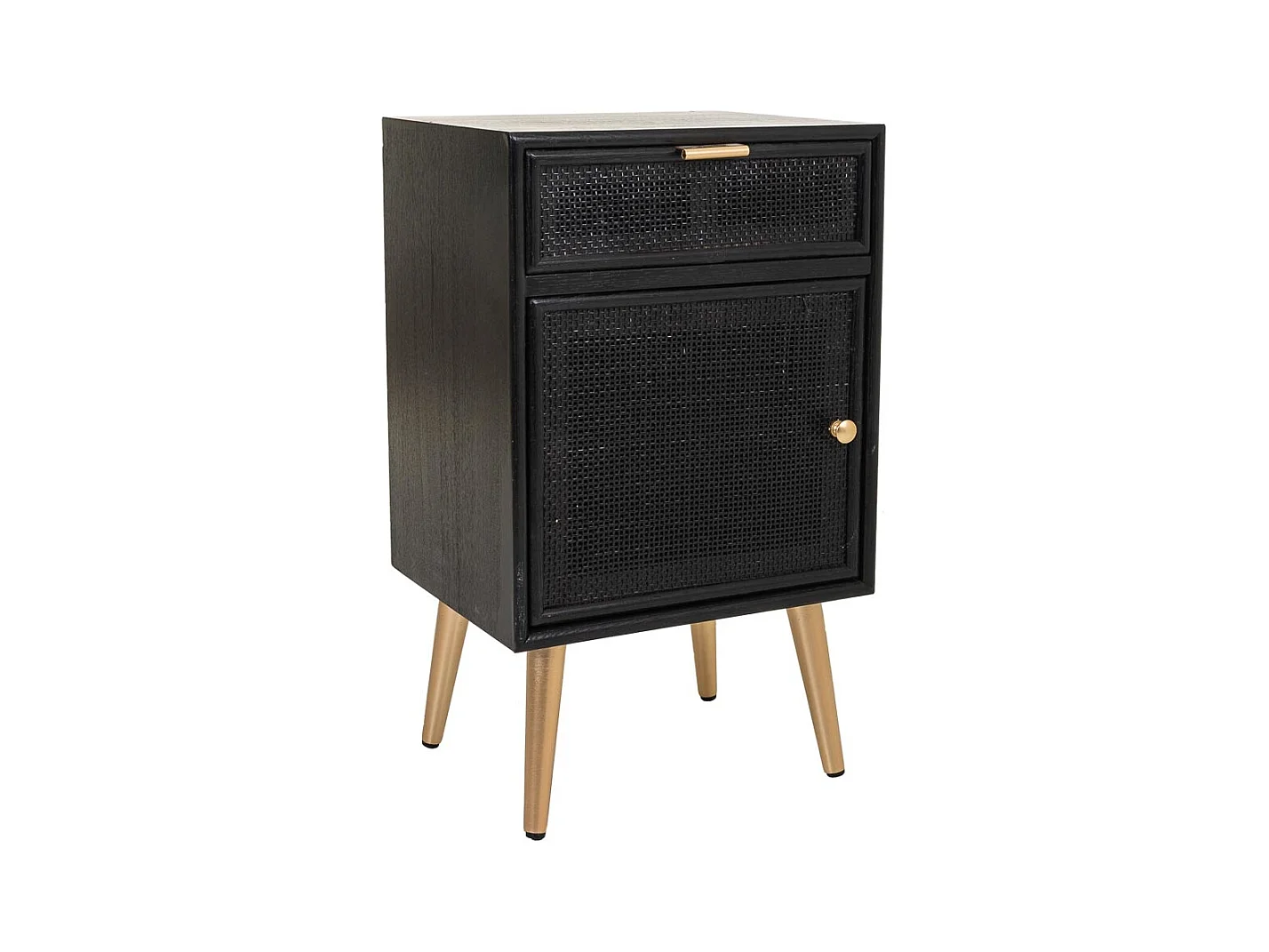 Mesa de cabeceira em madeira lacada preta e rede 42x36,5x71