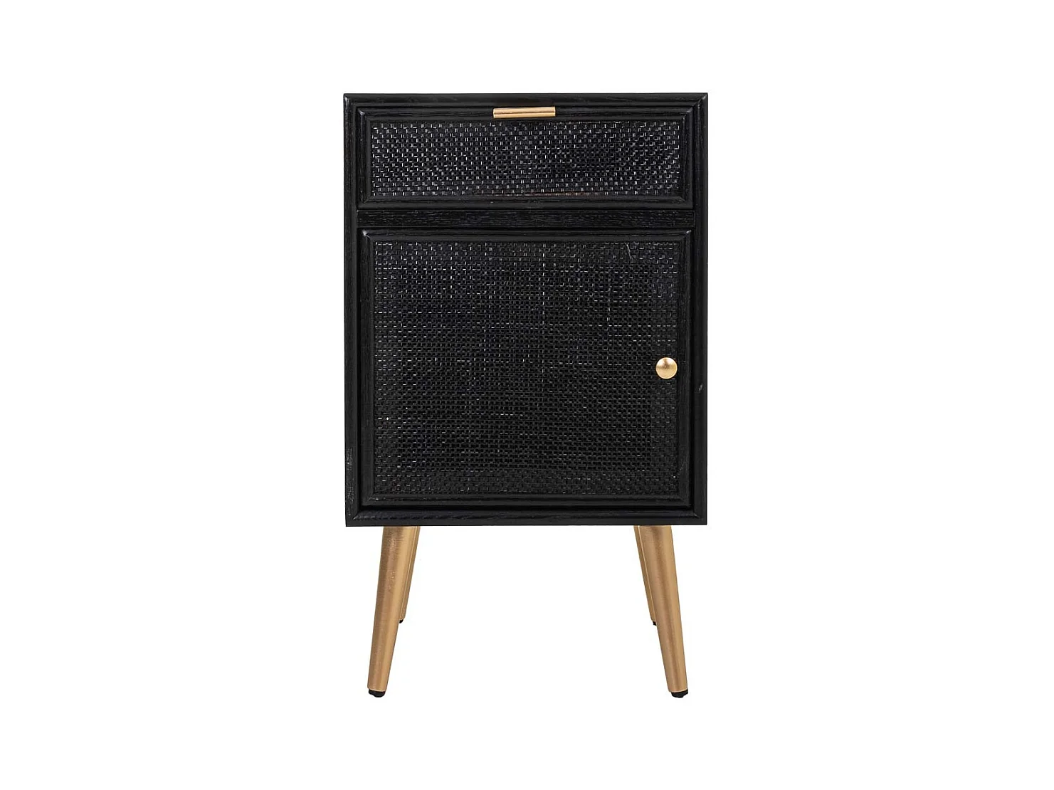 Mesa de cabeceira em madeira lacada preta e rede 42x36,5x71