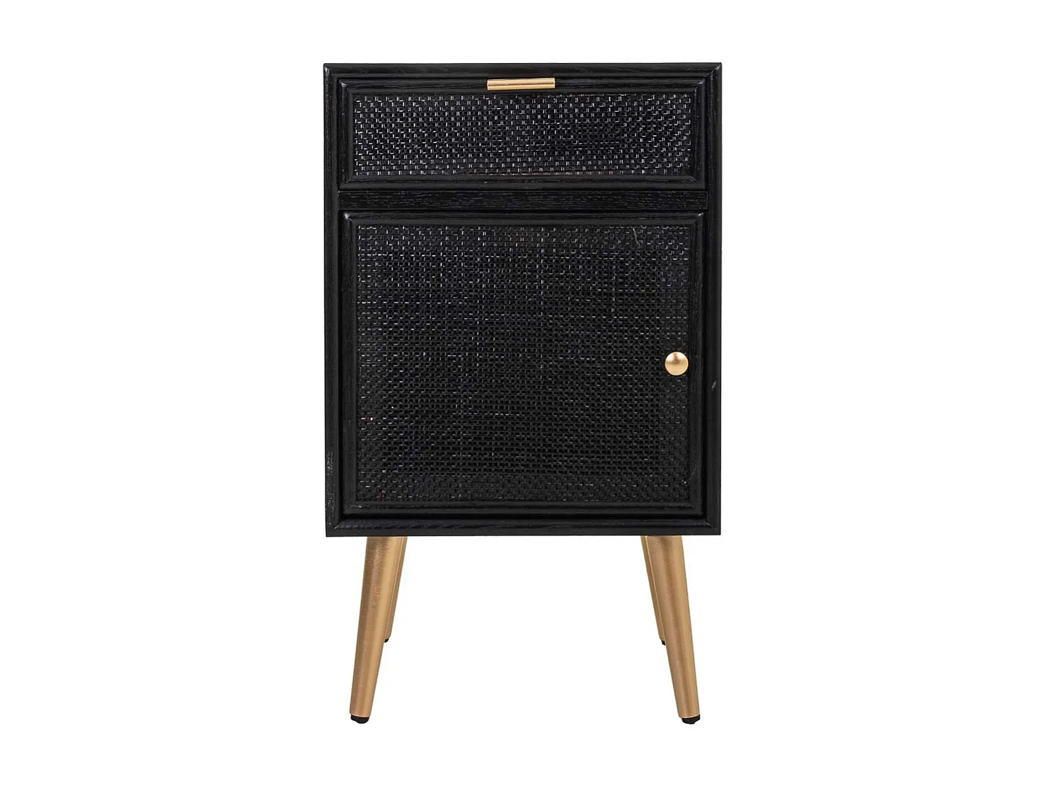 Mesa de cabeceira em madeira lacada preta e rede 42x36,5x71