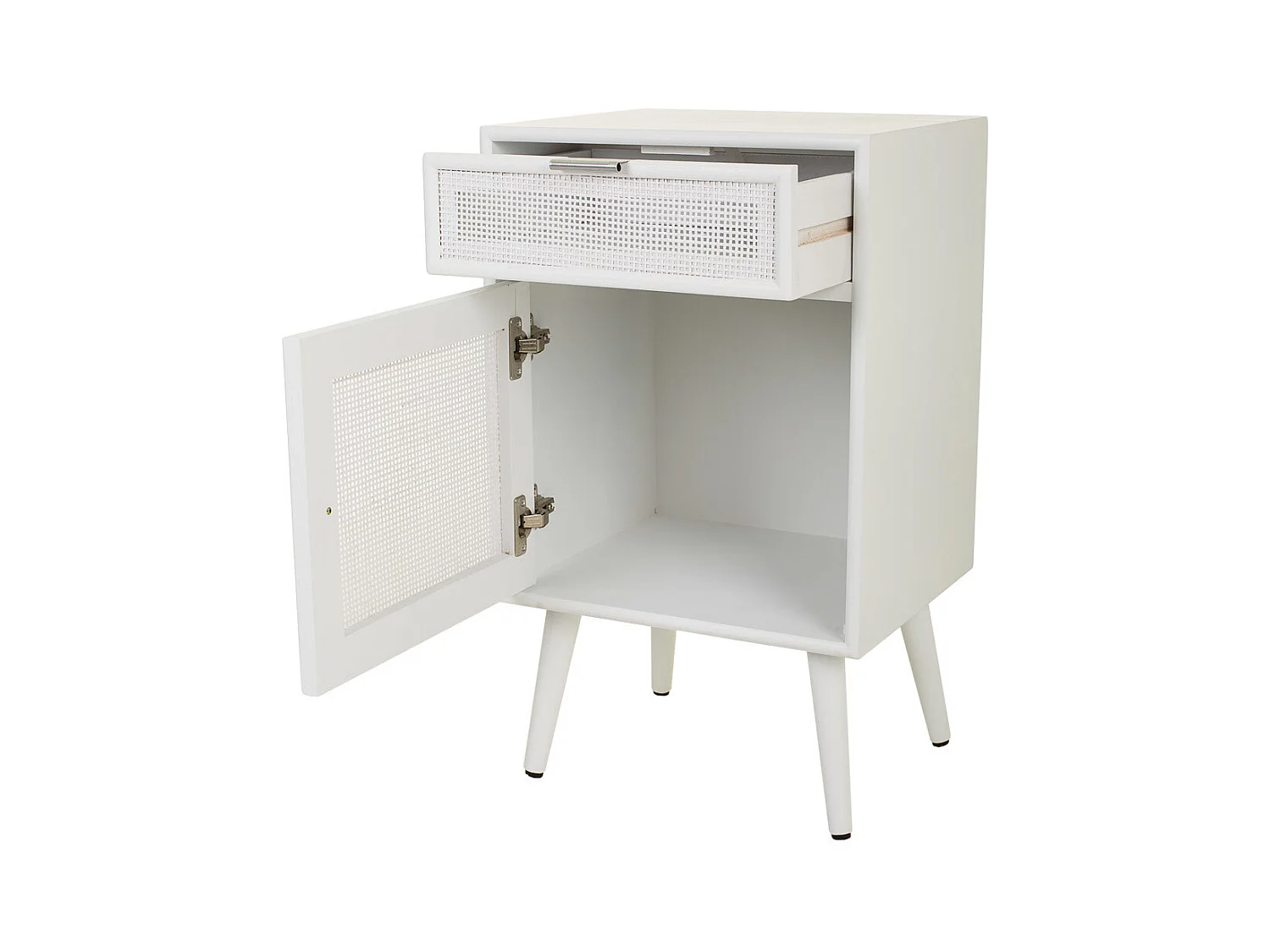 Comodino in legno e rete bianca 42x36,5x71