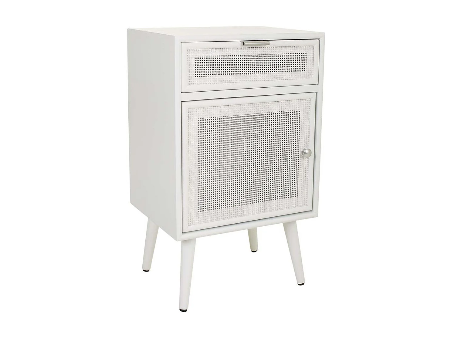 Mesa de cabeceira de madeira e malha branca 42x36,5x71