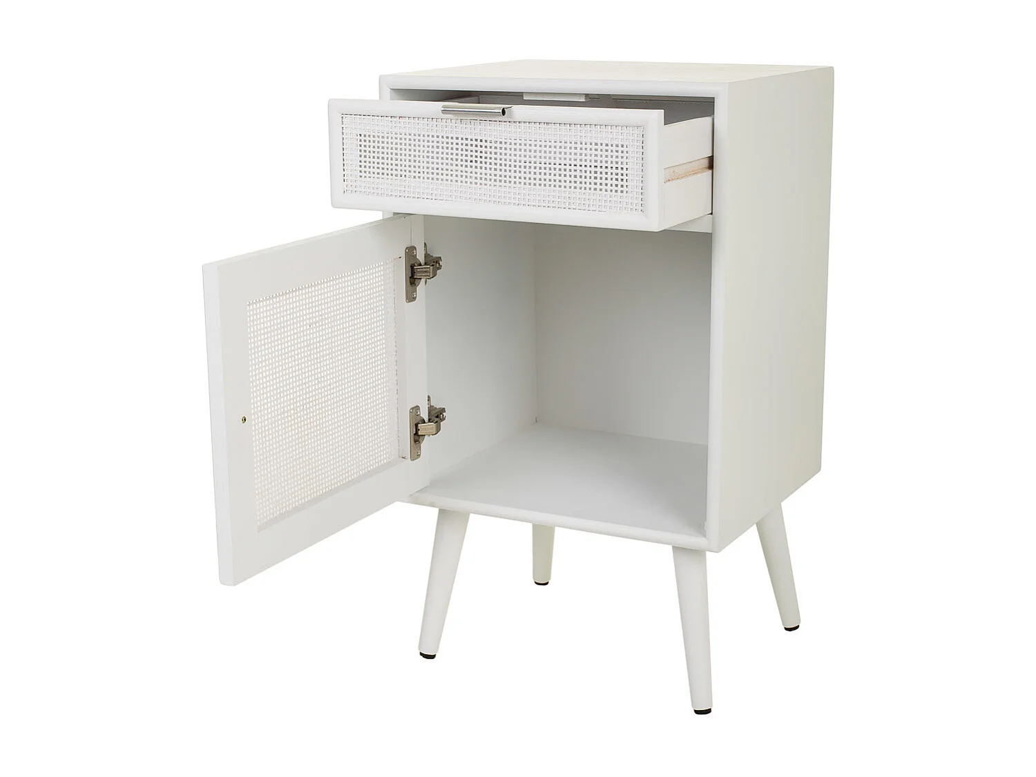 Mesa de cabeceira de madeira e malha branca 42x36,5x71