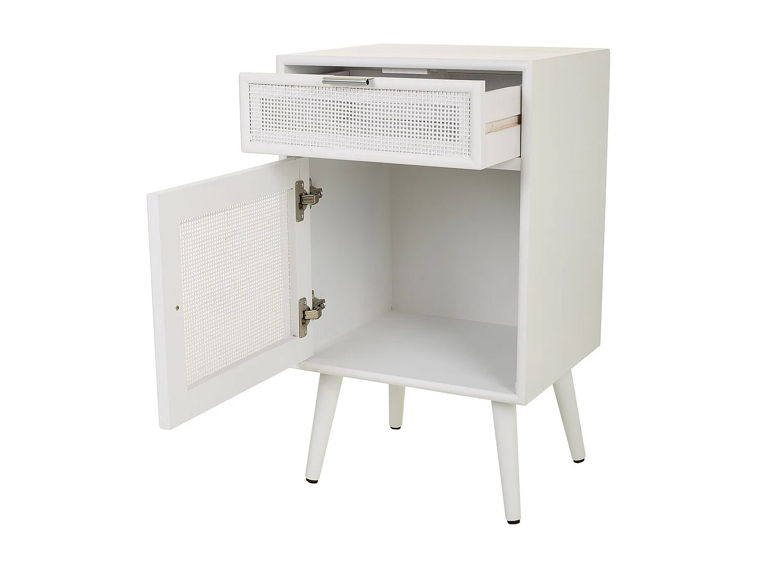 Table de chevet En Bois Et Treillis Blanc 42x36.5x71h