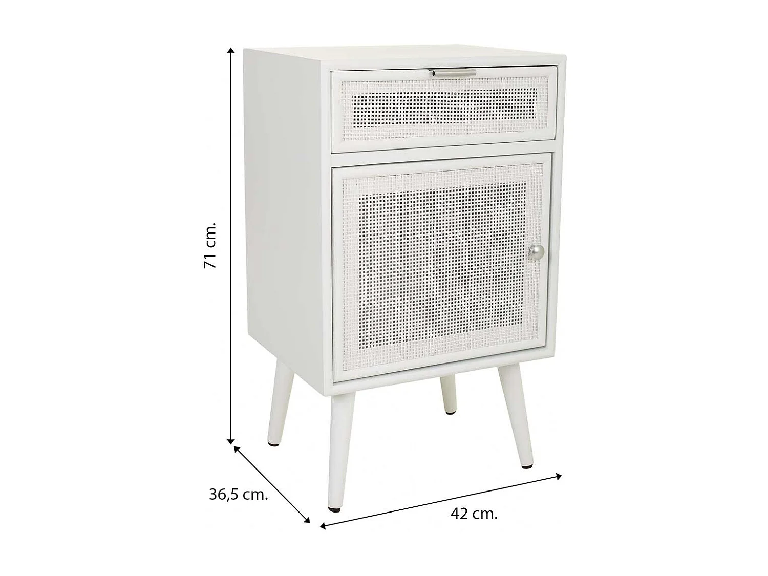 Table de chevet En Bois Et Treillis Blanc 42x36.5x71h