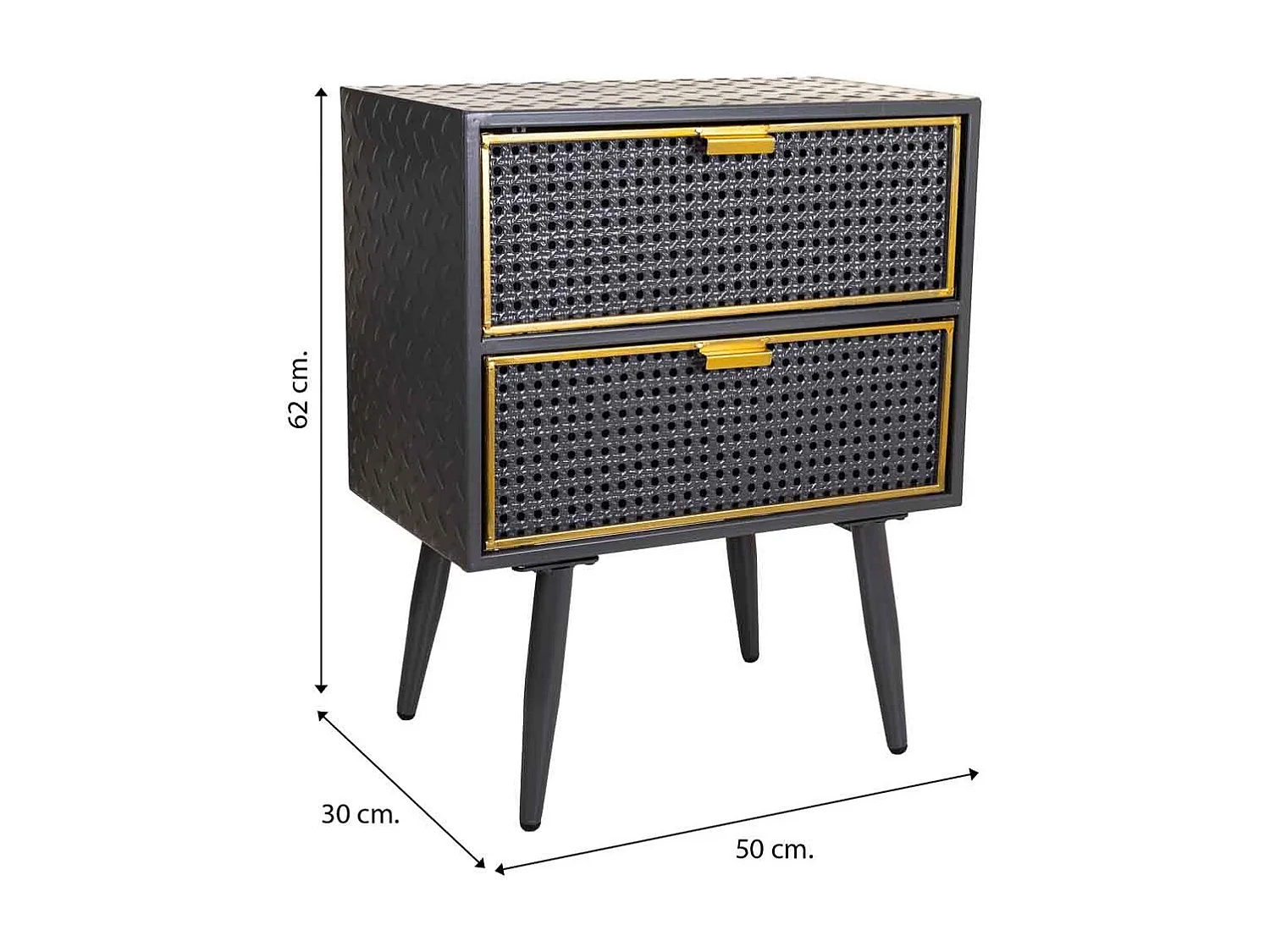 Mesa de cabeceira de metal preto 50x30x62