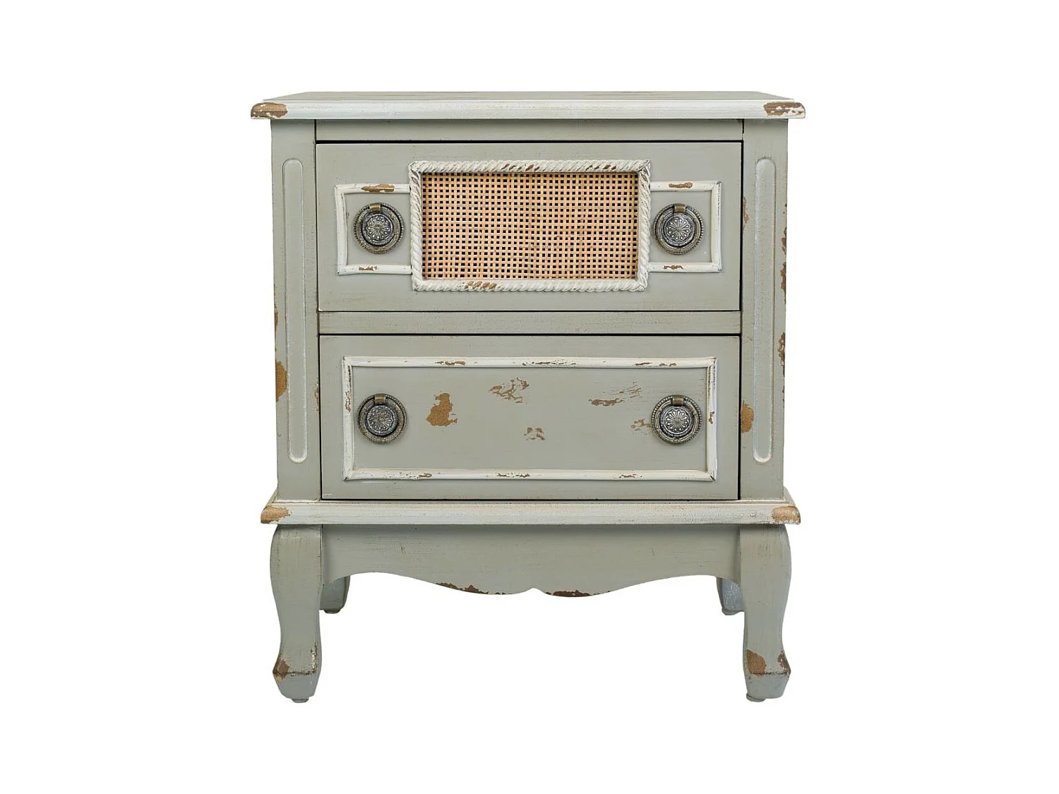 Comodino in legno e rattan di bambù, dimensioni 50x36x56,5 cm.