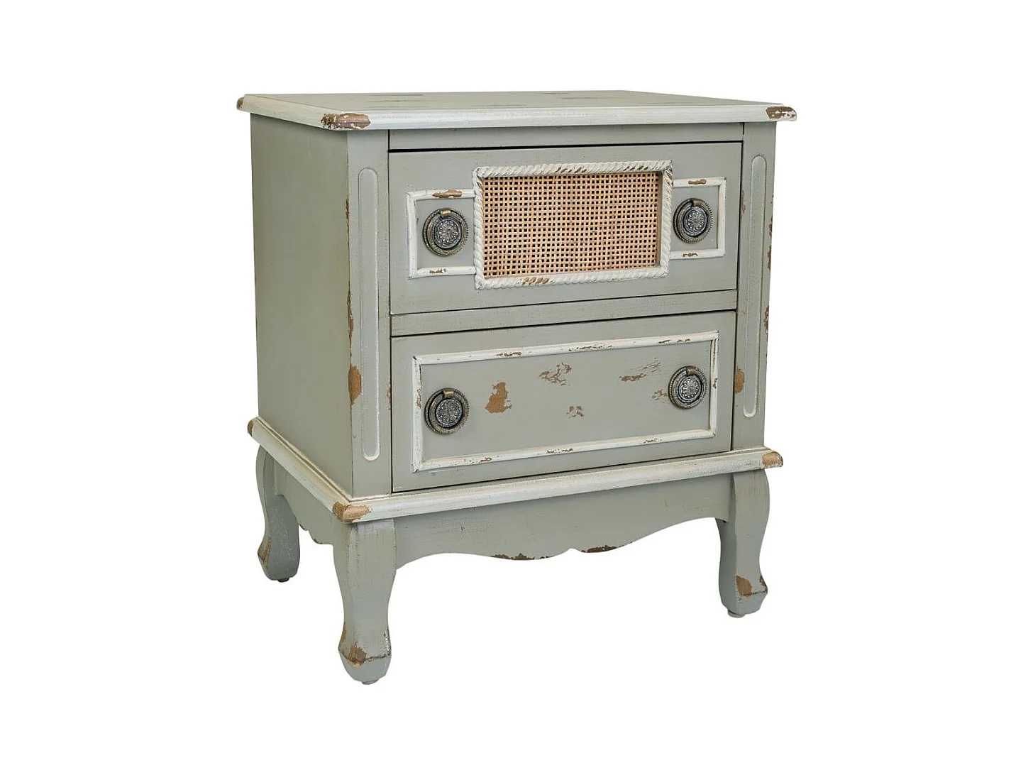 Comodino in legno e rattan di bambù, dimensioni 50x36x56,5 cm.