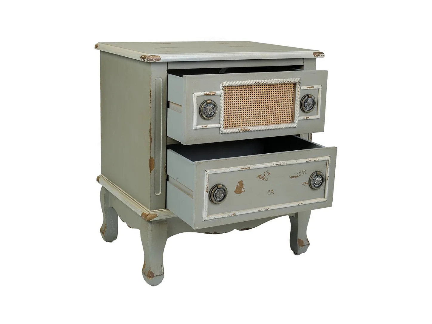 Comodino in legno e rattan di bambù, dimensioni 50x36x56,5 cm.