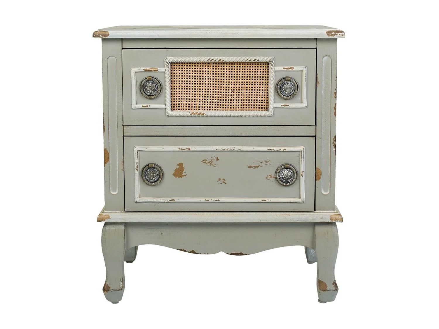 Nachttisch aus Holz und Bambusgitter, 50x36x56,5 cm