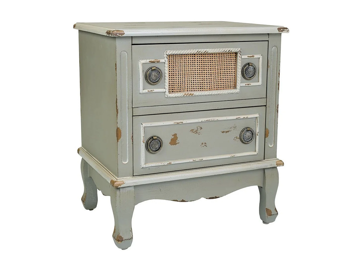 Nachttisch aus Holz und Bambusgitter, 50x36x56,5 cm