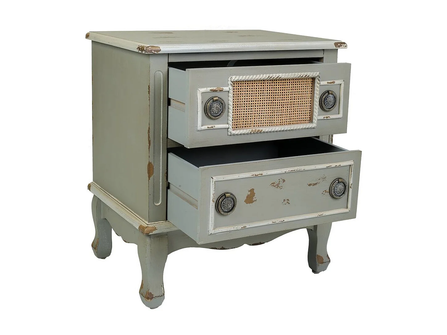 Nachttisch aus Holz und Bambusgitter, 50x36x56,5 cm