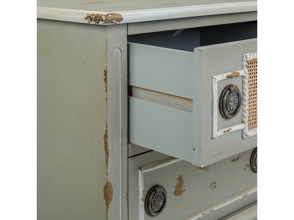 Nachttisch aus Holz und Bambusgitter, 50x36x56,5 cm