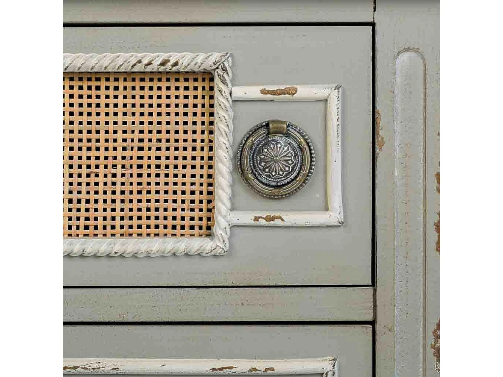 Nachttisch aus Holz und Bambusgitter, 50x36x56,5 cm