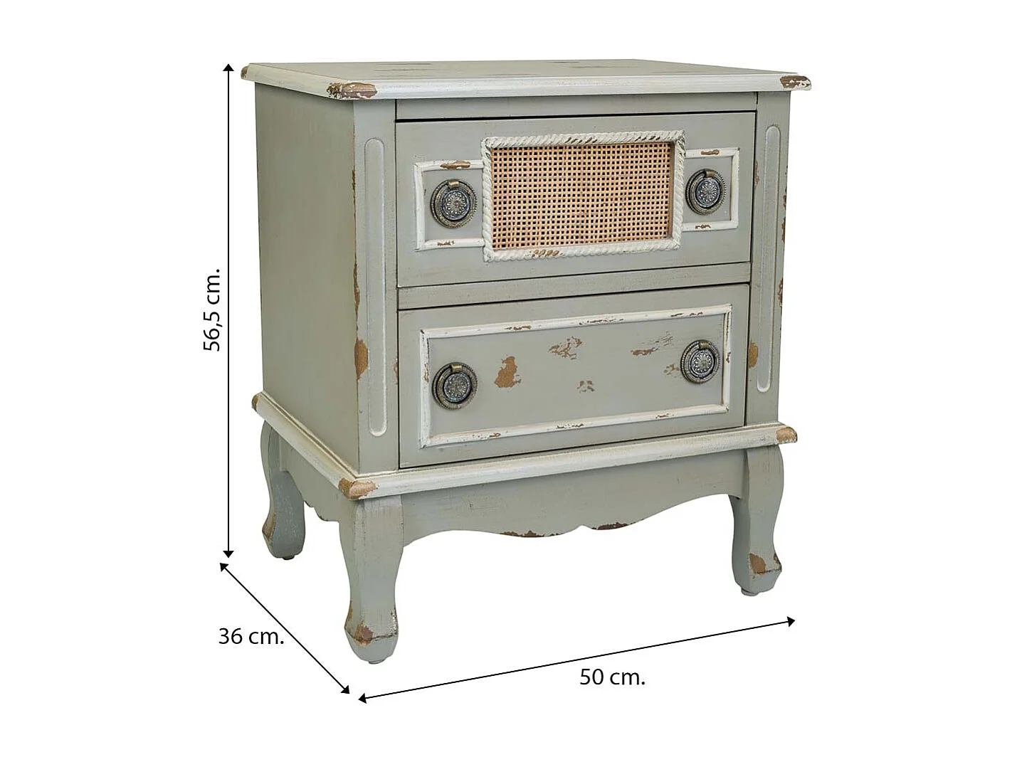 Nachttisch aus Holz und Bambusgitter, 50x36x56,5 cm