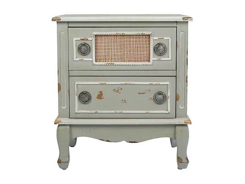 Comodino in legno e rattan di bambù, dimensioni 50x36x56,5 cm.