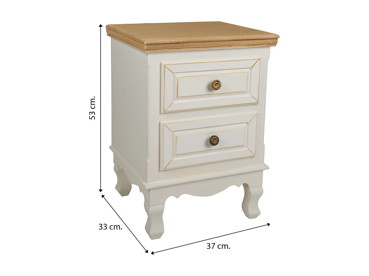 Mesa de cabeceira de madeira com 2 gavetas 37x33x53