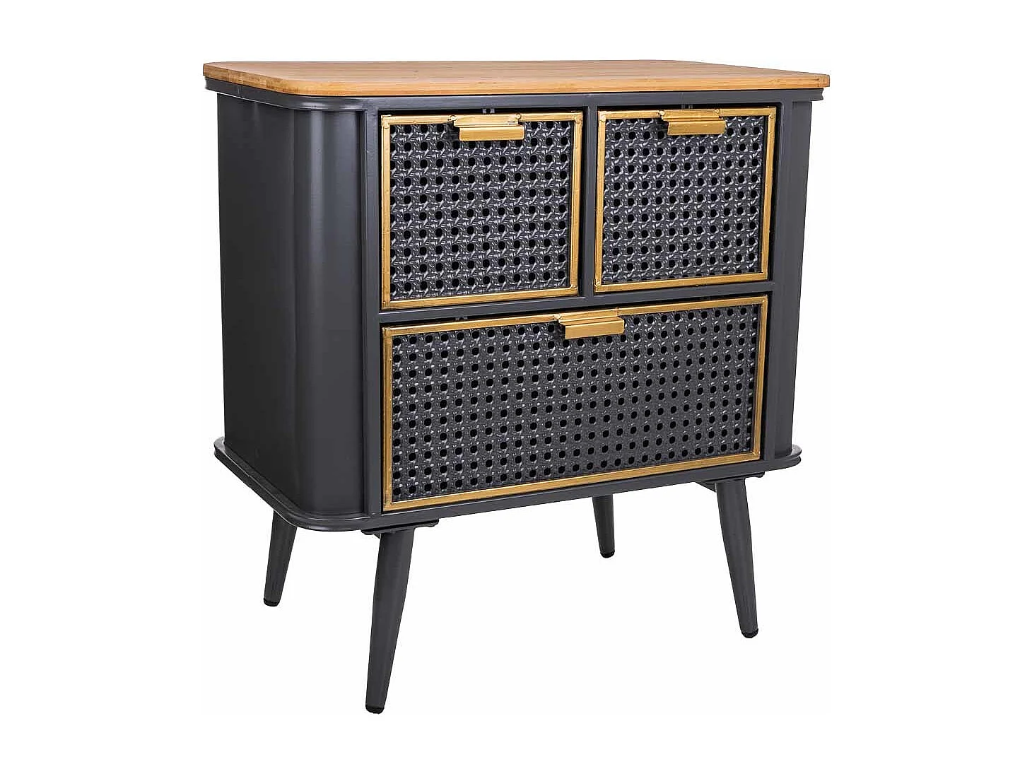 Comodino in metallo nero e legno 58x33x60h