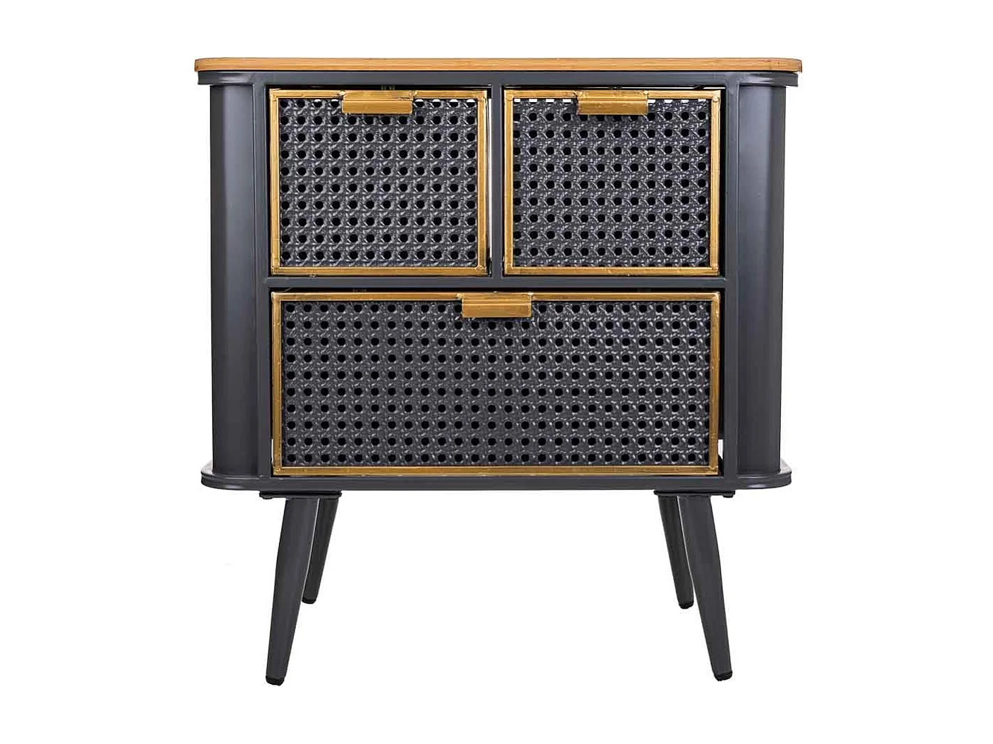 Comodino in metallo nero e legno 58x33x60h