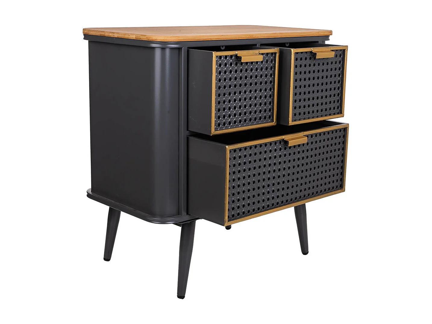 Comodino in metallo nero e legno 58x33x60h