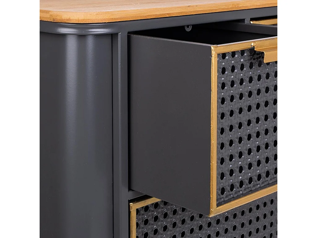 Comodino in metallo nero e legno 58x33x60h