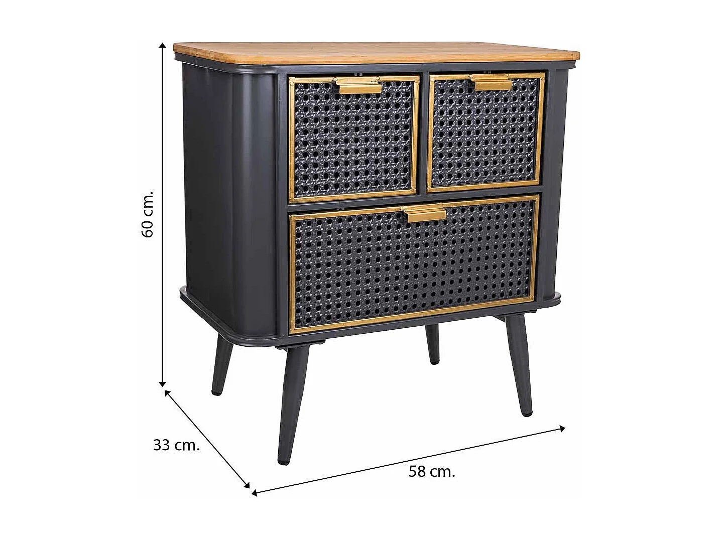 Couchtisch aus schwarzem Metall und Holz, 58x33x60h cm