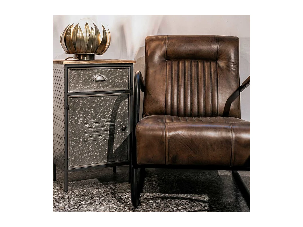 Mesita de metal y madera de 1 cajon y 1 puerta 42x28x70,5h cm