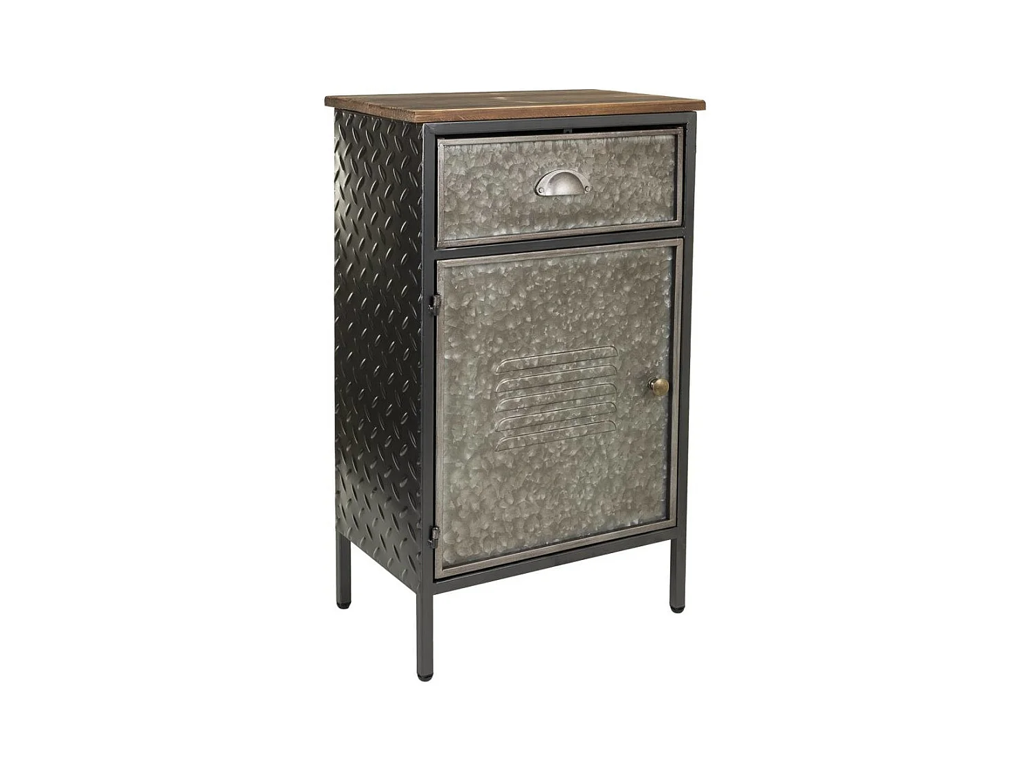 Mesita de metal y madera de 1 cajon y 1 puerta 42x28x70,5h cm