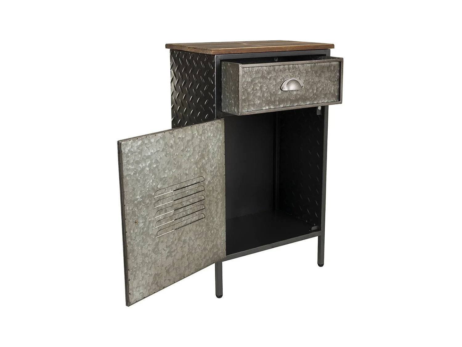 Mesita de metal y madera de 1 cajon y 1 puerta 42x28x70,5h cm