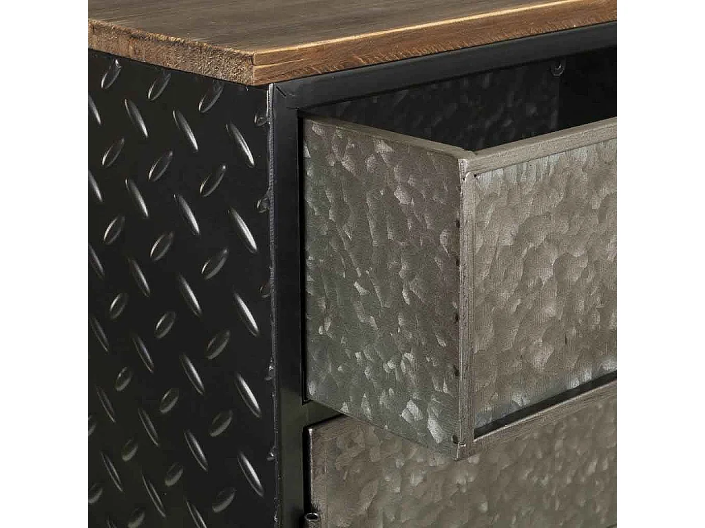 Beistelltisch aus Metall und Holz mit 1 Schublade und 1 Tür 42x28x70,5